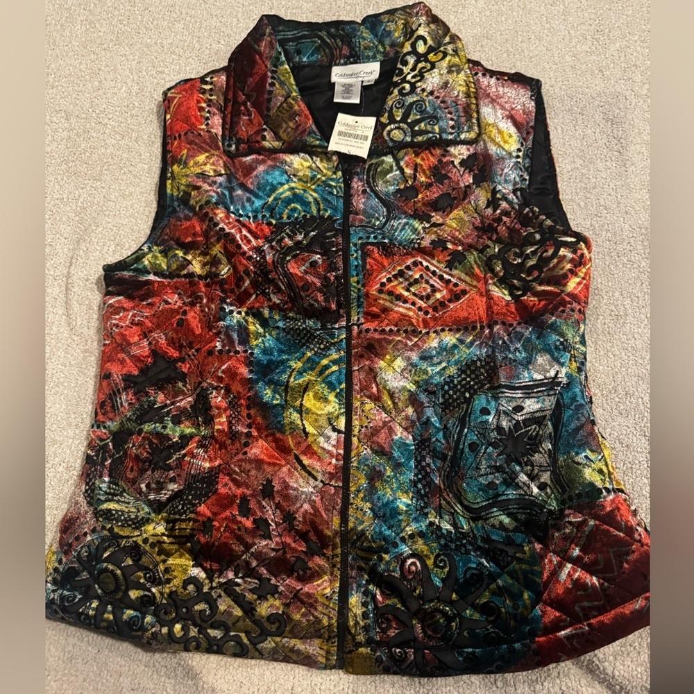 Coldwater Creek Quilted Patchwork Vest S NWT Boho Artsy Cottagecore